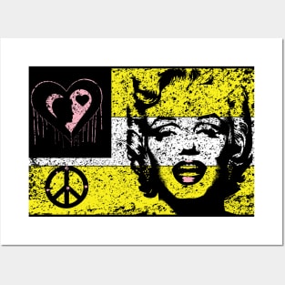 LOVE PEACE MARILYN FLAG 80s Yellow Pink White Posters and Art